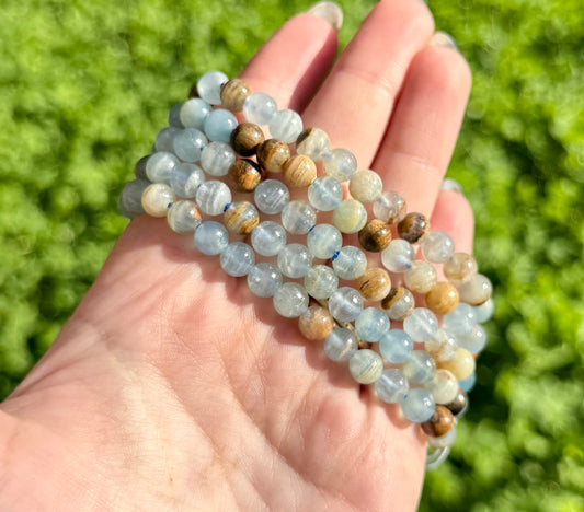 6mm “Blue Onyx" Aquatine Lemurian calcite bracelets