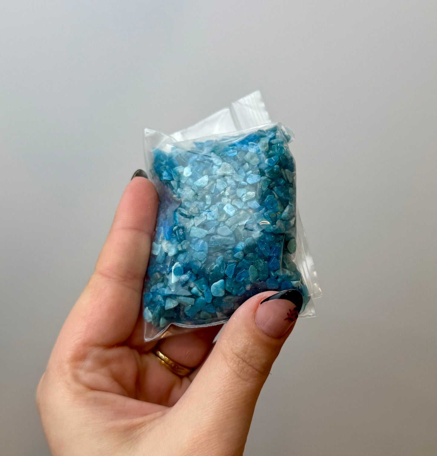Blue apatite chip bags