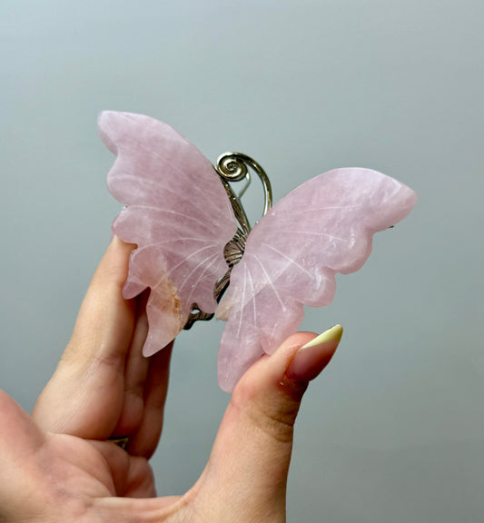 Rose quartz butterfly carving