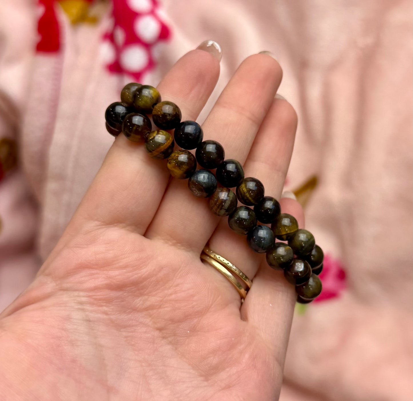 Blue yellow tigers eye bracelets