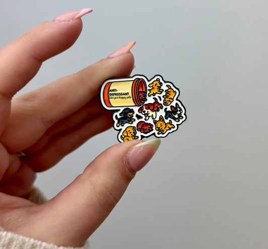 Anti depressants dogs enamel pins
