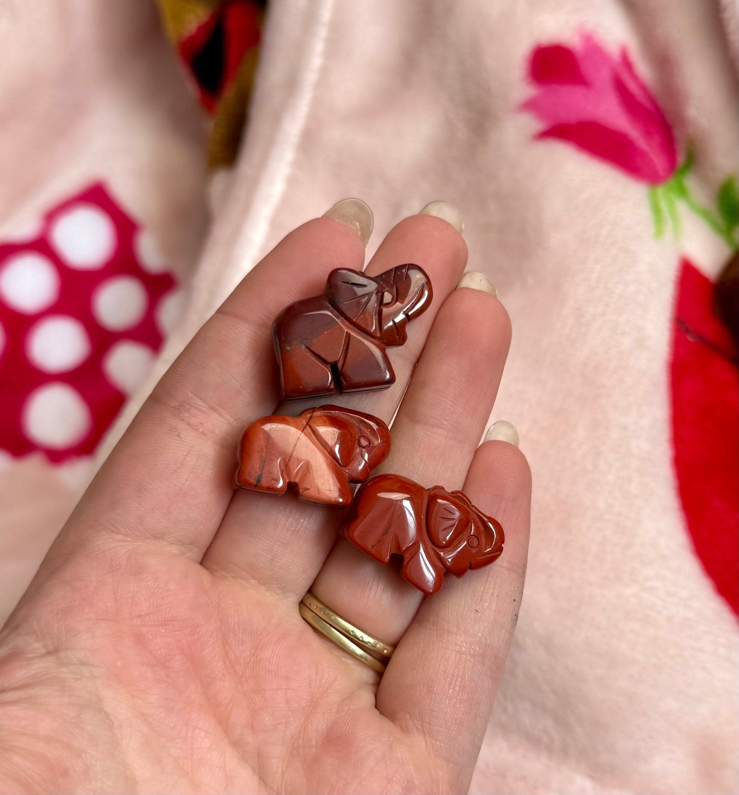 Red jasper elephant carvings