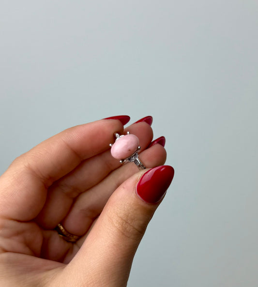 Pink opal adjustable ring