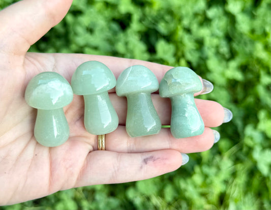 Green aventurine mushroom carvings