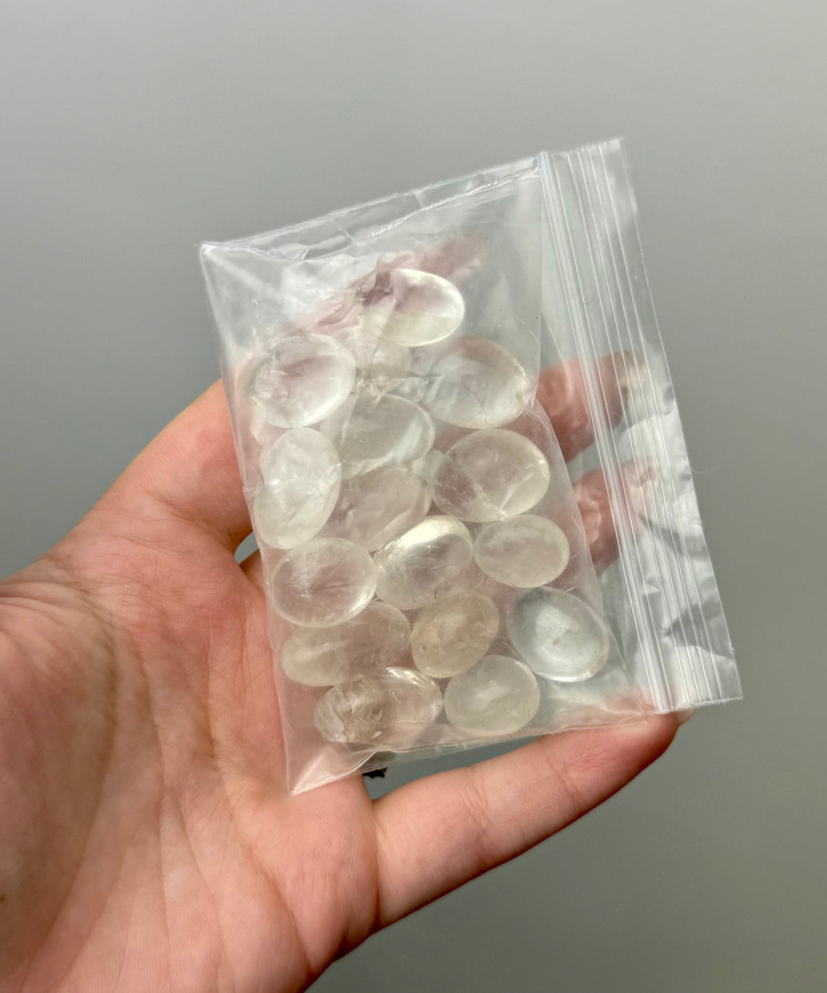 Clear quartz pebble bags