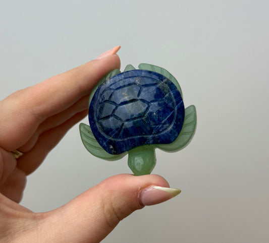 Green aventurine sodalite turtle carving