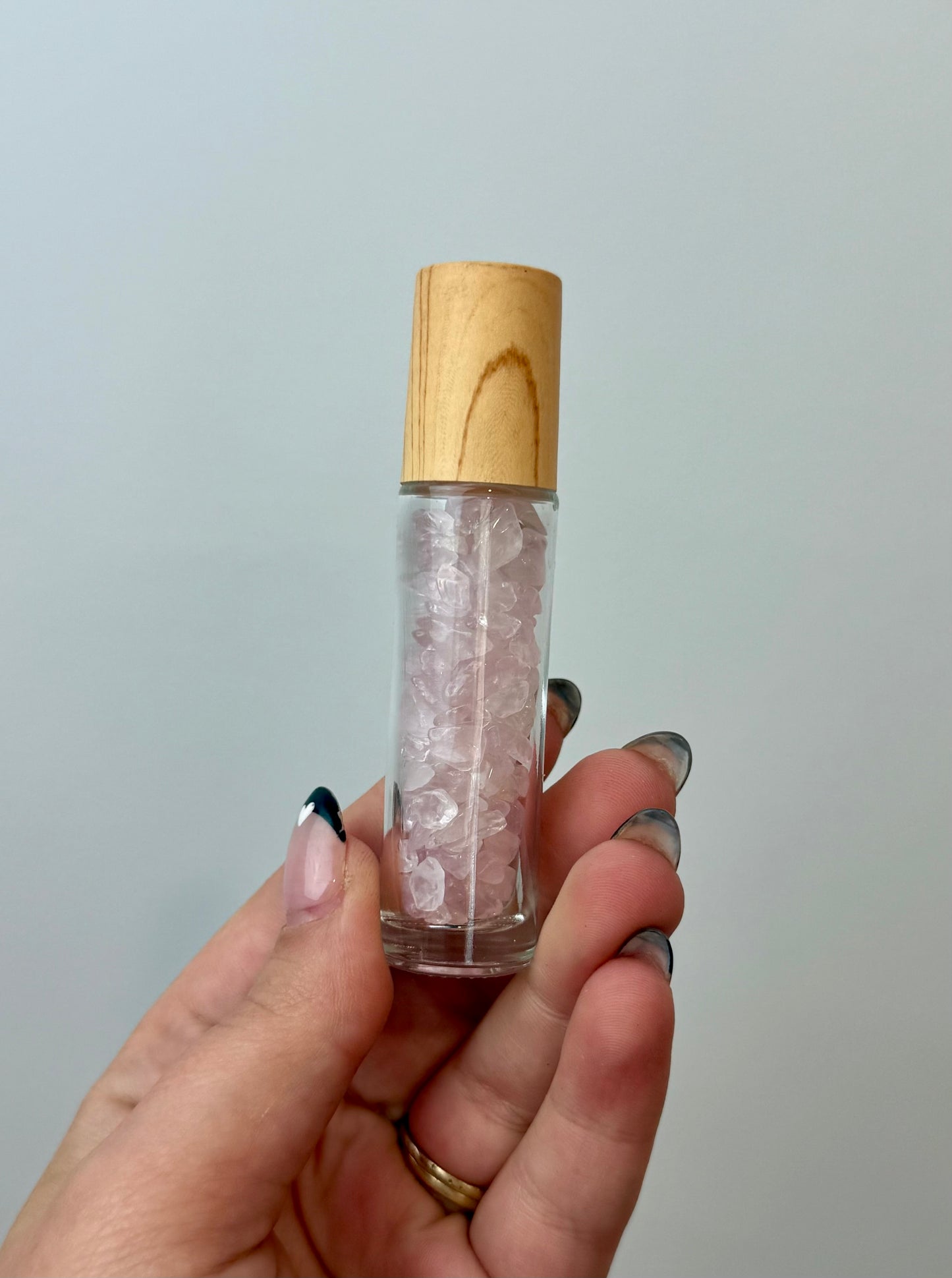 Rose quartz chip roller bottle
