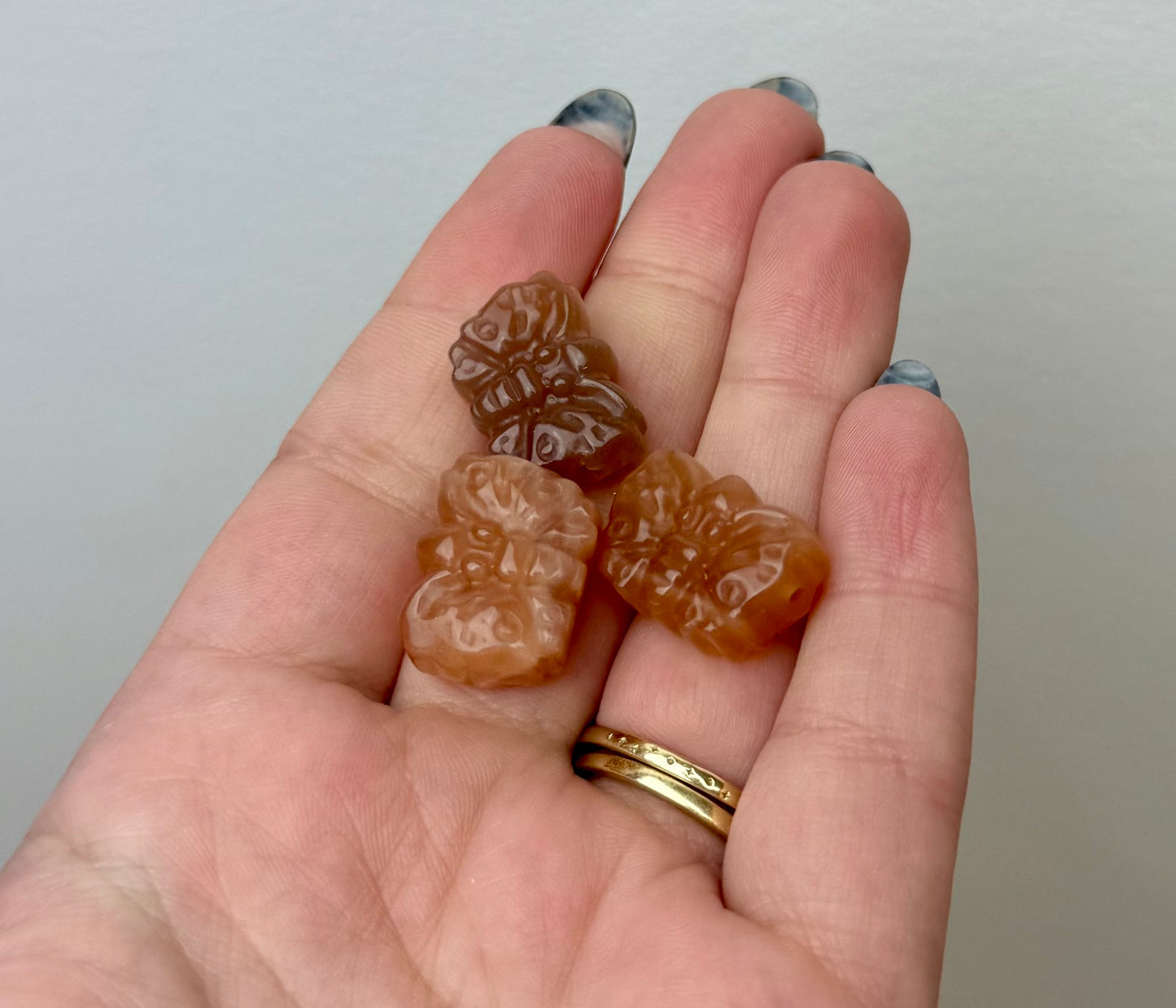 Peach moonstone sunstone mini butterfly carvings