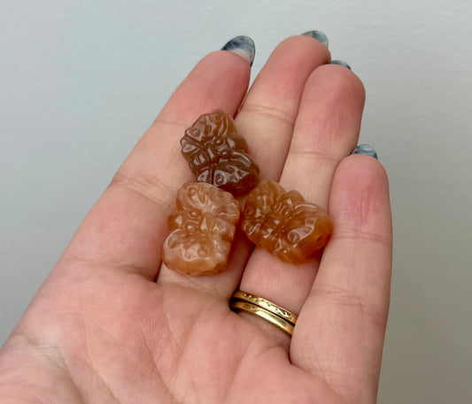 Peach moonstone sunstone mini butterfly carvings