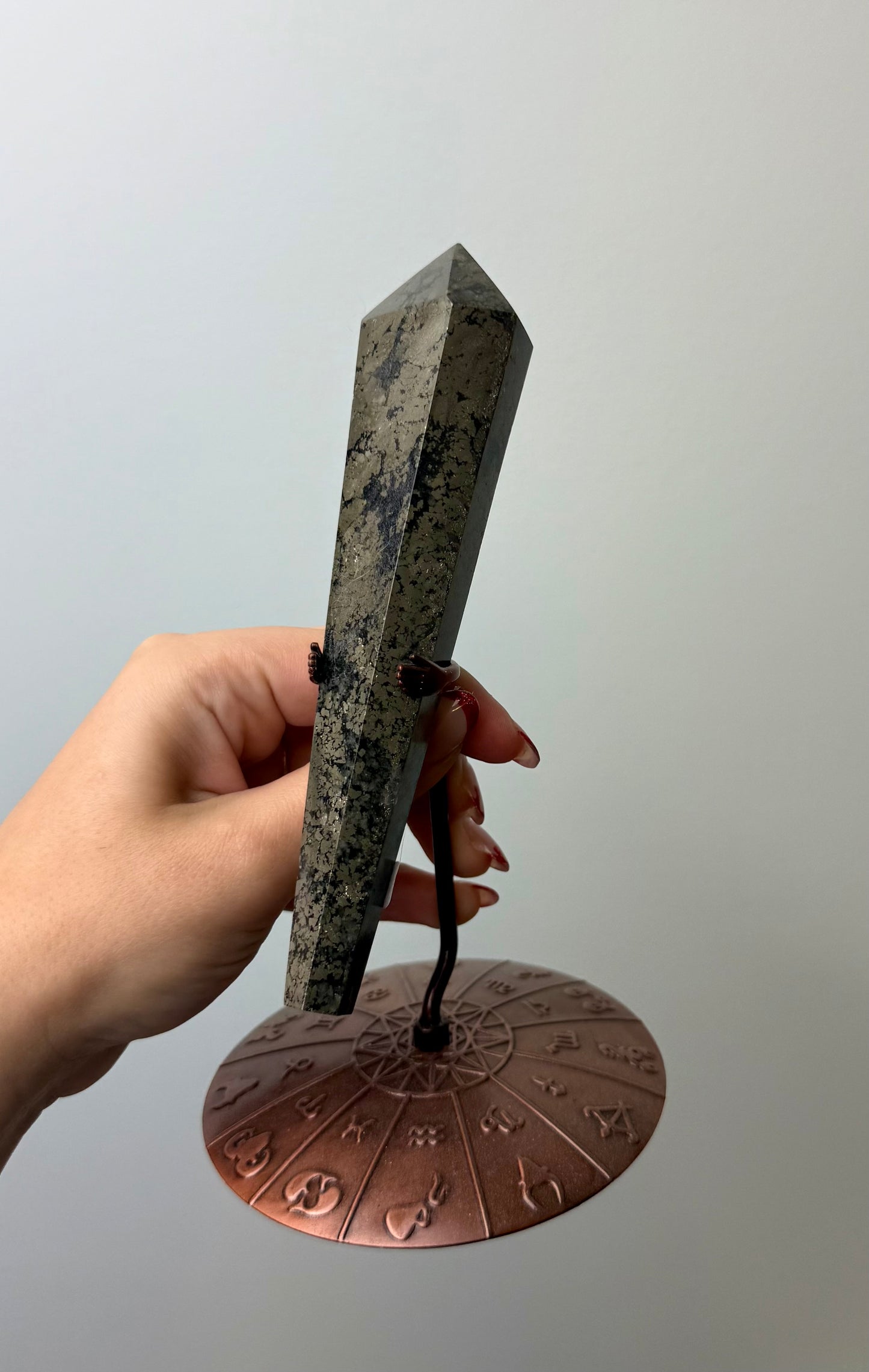 Pyrite wand on stand