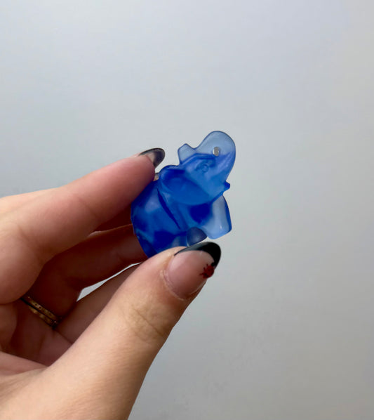 Blue opalite man made material elephant carving