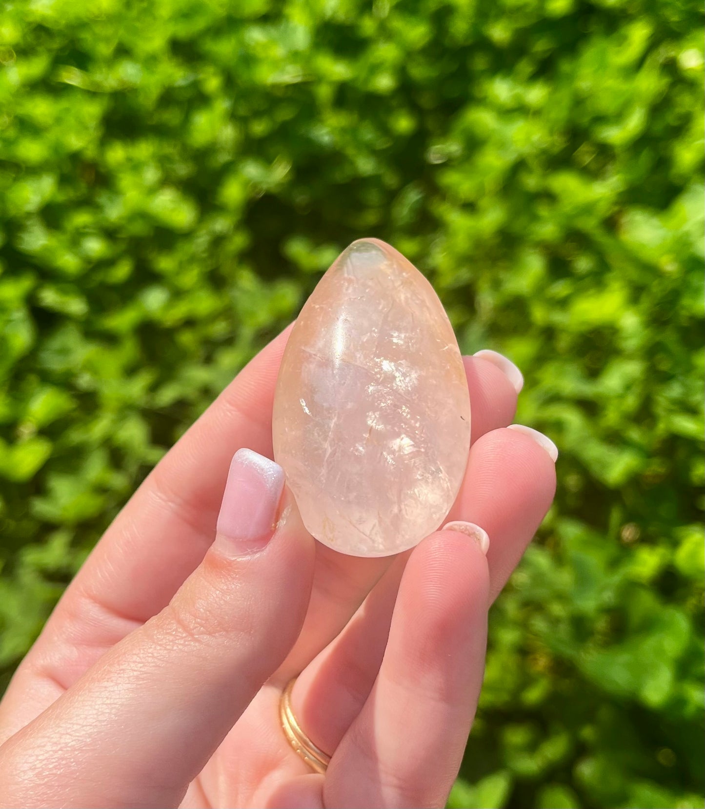 Golden healer rose quartz teardrop carving