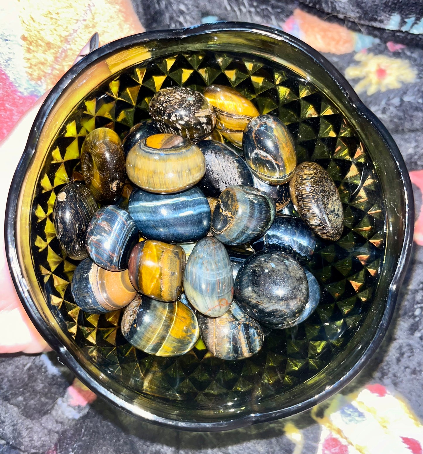 Blue yellow tigers eye tumbles