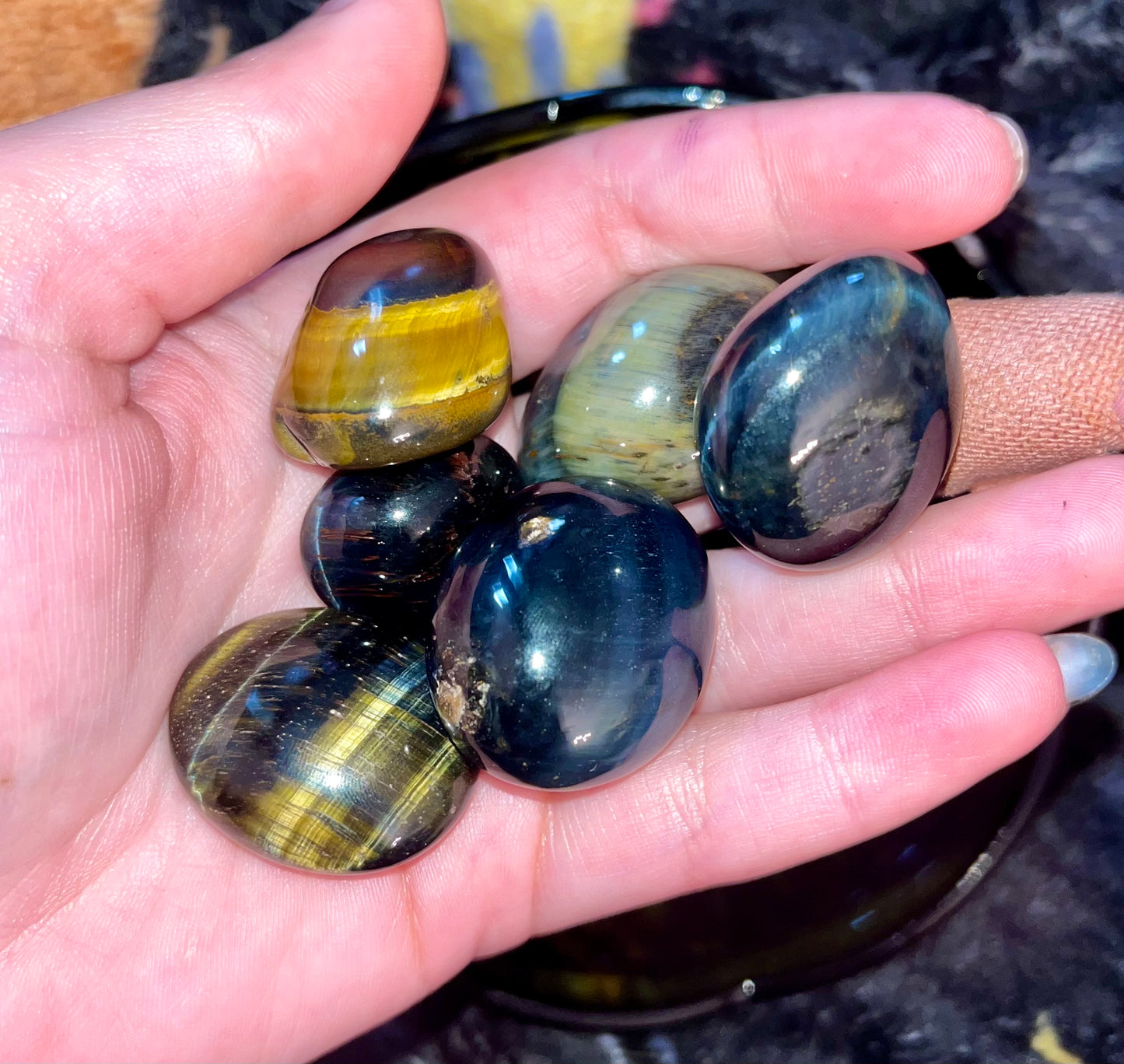 Blue yellow tigers eye tumbles